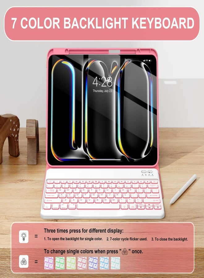 سوك جراب لوحة مفاتيح Soke لجهاز iPad Pro مقاس 13 بوصة (M5 2025/M4 2024)، لوحة مفاتيح بلوتوث قابلة للفصل بإضاءة خلفية بسبعة ألوان، غطاء خلفي من مادة TPU مع حامل قلم لجهاز iPad Pro مقاس 13 بوصة، لون رخامي أحمر - Image 4